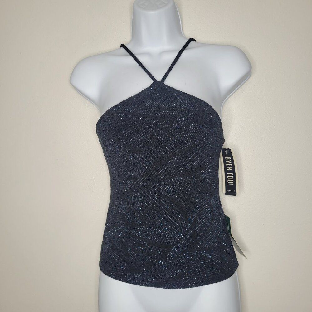Vintage y2k Byer Too blue black sparkly whimsigoth halter going out top 9 NWT